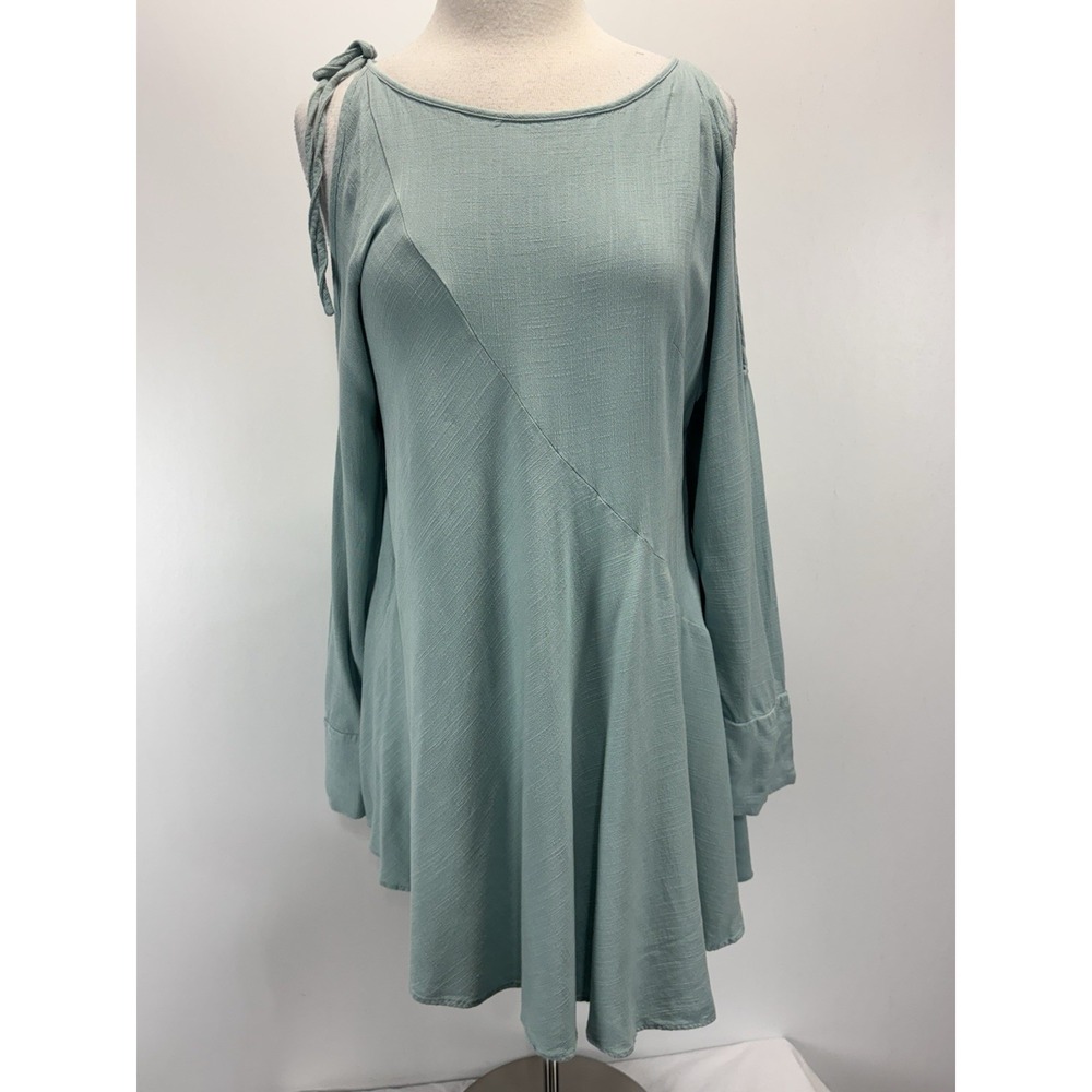 Free People Clear Skies Asymmetrical Long Sleeve Tunic Blouse Dress Small Green